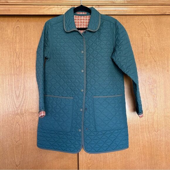 Lands' End Insulated Reversible Barn Chore Coat Size Small Green Orange Plaid - Picture 1 of 12